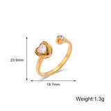 Adjustable Double Heart Zircon Ring Stainless Steel