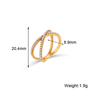 Dainty Pearl X Cross Shape Plated Finger Ring Stainless Steel