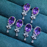 Purple Crystal Amethyst Diamonds Flower Drop Earrings Women