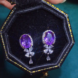 Purple Crystal Amethyst Diamonds Flower Drop Earrings Women