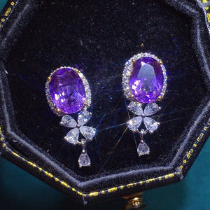 Purple Crystal Amethyst Diamonds Flower Drop Earrings Women