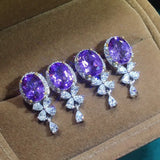 Purple Crystal Amethyst Diamonds Flower Drop Earrings Women