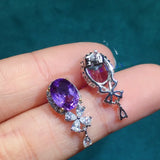 Purple Crystal Amethyst Diamonds Flower Drop Earrings Women