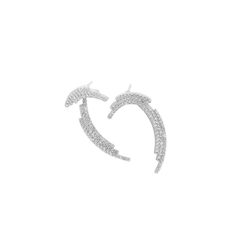 Microinlaid Zircon 925 Silver Feather Earrings