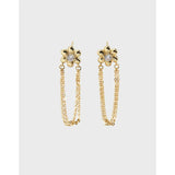 Flower Drop Chain Earrings, 925 Silver, Female