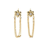Flower Drop Chain Earrings, 925 Silver, Female