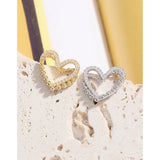 925 Silver Double Heart Zirconium Earrings