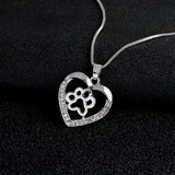 Small Dog Footprint Heart Pendant Necklace Austrian Rhinestone Inlaid