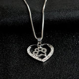 Small Dog Footprint Heart Pendant Necklace Austrian Rhinestone Inlaid