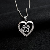Small Dog Footprint Heart Pendant Necklace Austrian Rhinestone Inlaid