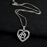 Small Dog Footprint Heart Pendant Necklace Austrian Rhinestone Inlaid