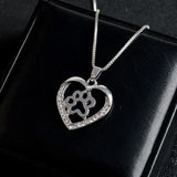 Small Dog Footprint Heart Pendant Necklace Austrian Rhinestone Inlaid