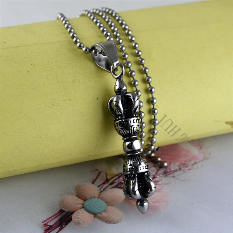 Small Dojre Vajra Stainless Steel Pendant Necklace Hinduism Tibetan Buddhism