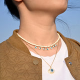 Colorful Evil Eye Beaded Choker Necklace for Women Stainless Steel Chain Pendant