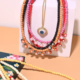 Colorful Evil Eye Beaded Choker Necklace for Women Stainless Steel Chain Pendant