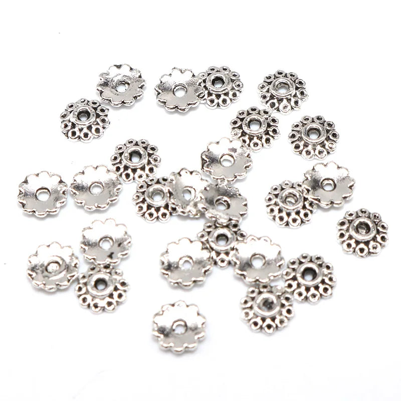 Flower Beads Caps Mix Spacer Beads 100/200pcs Tibetan Silver Plated End Caps