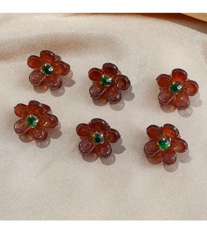 Small Flower Hair Claw Clips Mini Rhinestone Crabs For Hair
