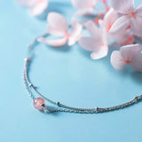 925 Silver Anklet with Strawberry Crystal Beads