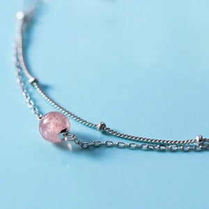 925 Silver Anklet with Strawberry Crystal Beads