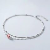 925 Silver Anklet with Strawberry Crystal Beads