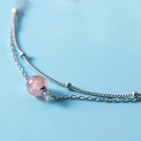 925 Silver Anklet with Strawberry Crystal Beads