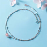 925 Silver Anklet with Strawberry Crystal Beads
