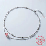925 Silver Anklet with Strawberry Crystal Beads
