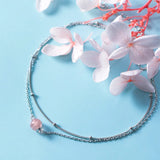 925 Silver Anklet with Strawberry Crystal Beads