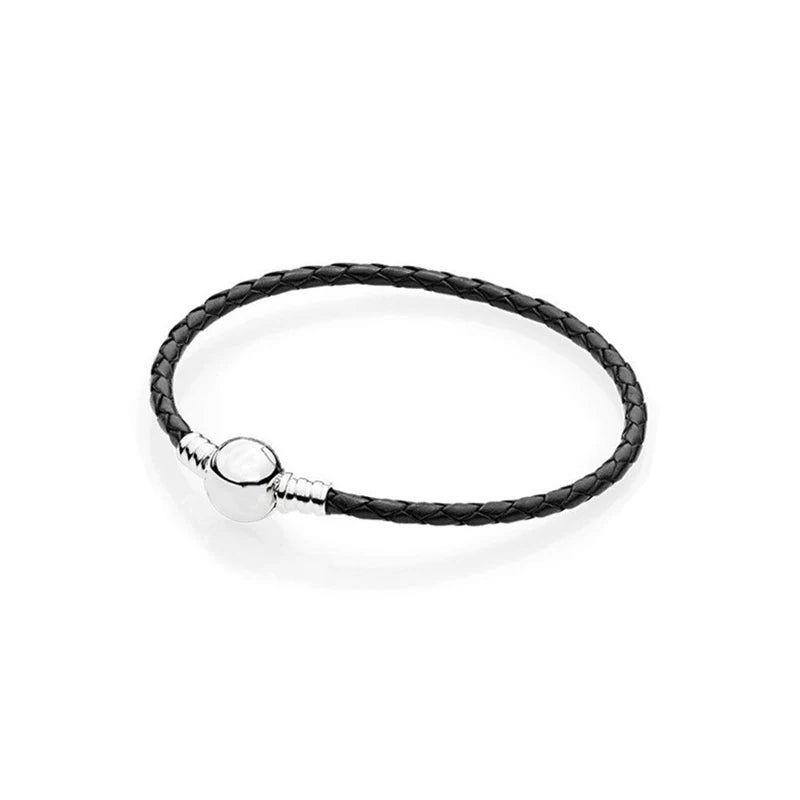 925 Sterling Silver Pink Leather Charm Bracelet for DIY Men Women