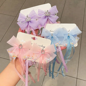 Small Fresh Bow Hairpin Tassel Streamer Hairband for Children's