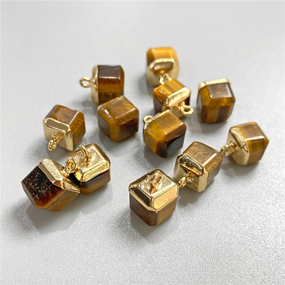 Healing Stone Pendant Multicolor Square Charm Reiki Jewelry
