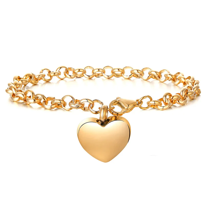 Heart Cremation Jewelry Urn Bracelet Stainless Steel Memorial Ash Bangle
