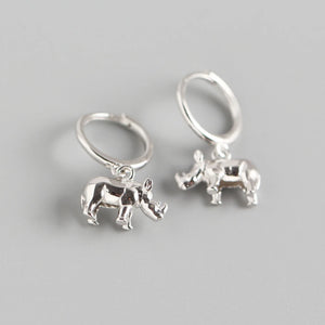 Sterling Silver Rhino Hoop Earrings Animal Jewelry Gift