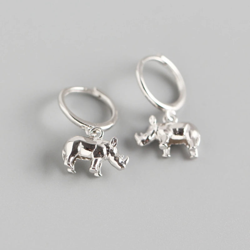 Sterling Silver Rhino Hoop Earrings Animal Jewelry Gift