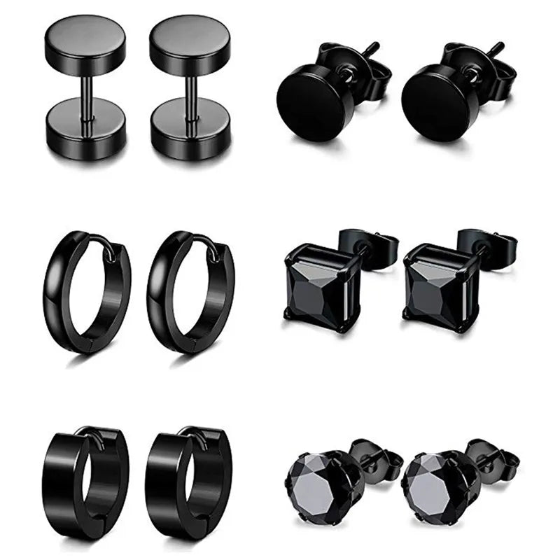 Men's Stainless Steel Hoop Earrings Set Punk Gothic