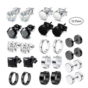 Men's Stainless Steel Hoop Earrings Set Punk Gothic