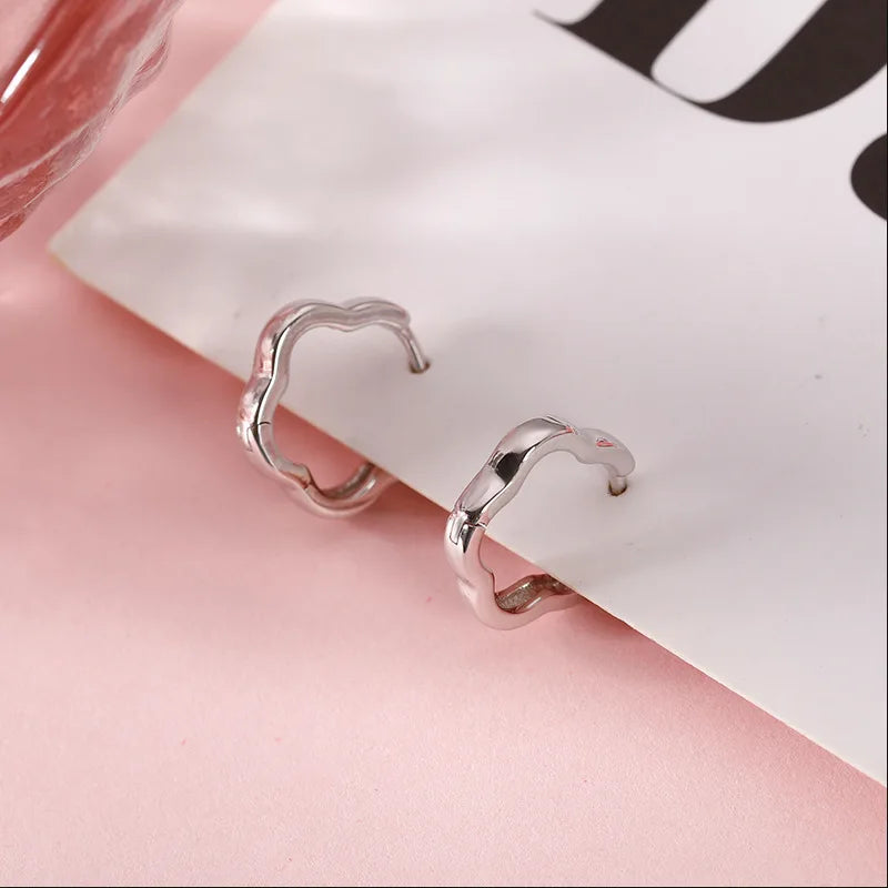 Small Hoop Earrings Hollow Flower Shape Silver Jewelry
