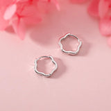 Small Hoop Earrings Hollow Flower Shape Silver Jewelry