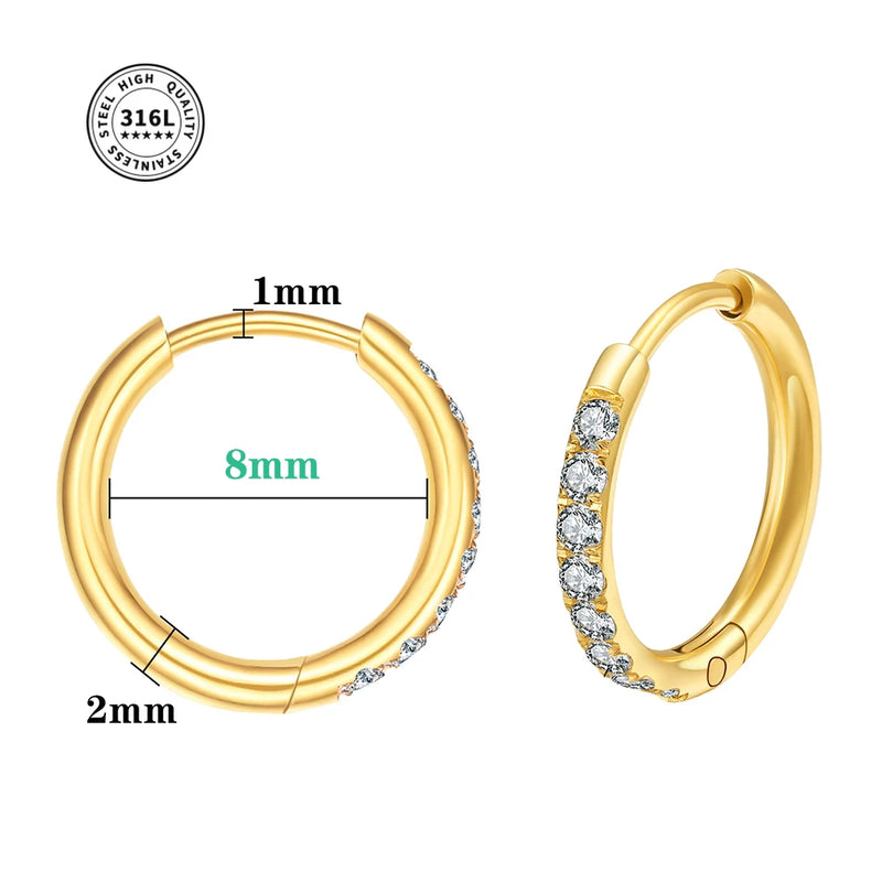 Small Huggie Hoop Earrings CZ Stainless Steel Cartilage Round Jewelry Women
