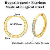 Small Huggie Hoop Earrings CZ Stainless Steel Cartilage Round Jewelry Women