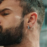 Viking Thick Hoop Earrings, Stainless Steel Men Retro Jewelry