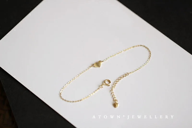 Small Love 925 Sterling Silver Plated 14K Bracelet Mini Lovely Bright Careful