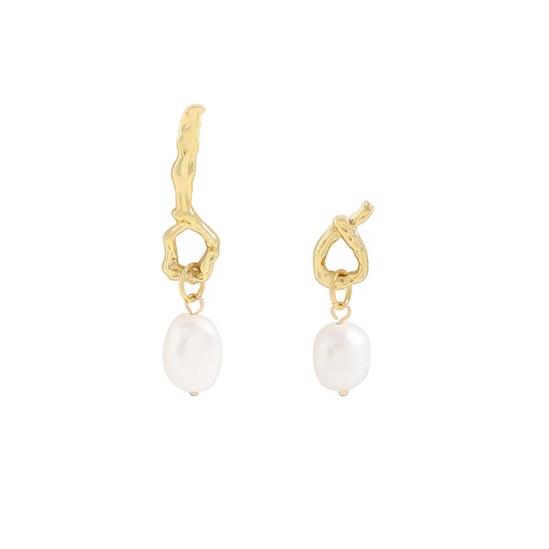 Liquid Asymmetric Baroque Pearl Earrings 925 Silver
