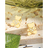 Bear Chessboard Checker Texture Earrings 925 Sterling Silver