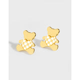 Bear Chessboard Checker Texture Earrings 925 Sterling Silver