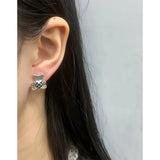 Bear Chessboard Checker Texture Earrings 925 Sterling Silver