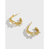 Pleated Texture Pearl Earrings 925 Sterling Silver