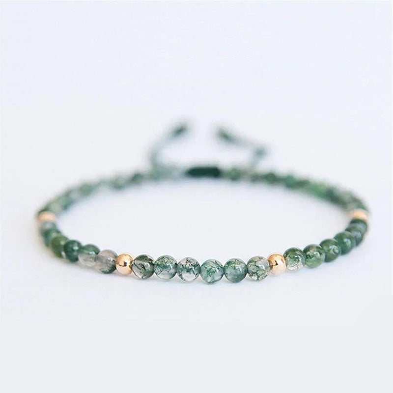 Natural Green Agate Stone Beaded Bracelet Hand-woven Thin Charm Jewelry
