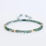 Natural Green Agate Stone Beaded Bracelet Hand-woven Thin Charm Jewelry