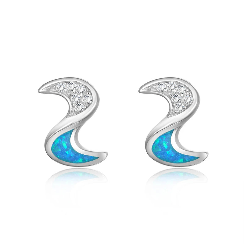 Opal Earring 925 Silver Cubic Zircon Stud Wedding Jewelry